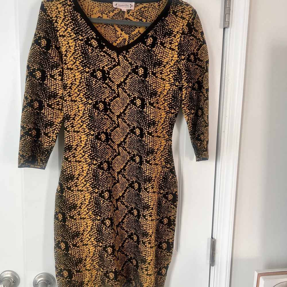 Nanette Lepore Yellow and Black Patterned Knit Dress